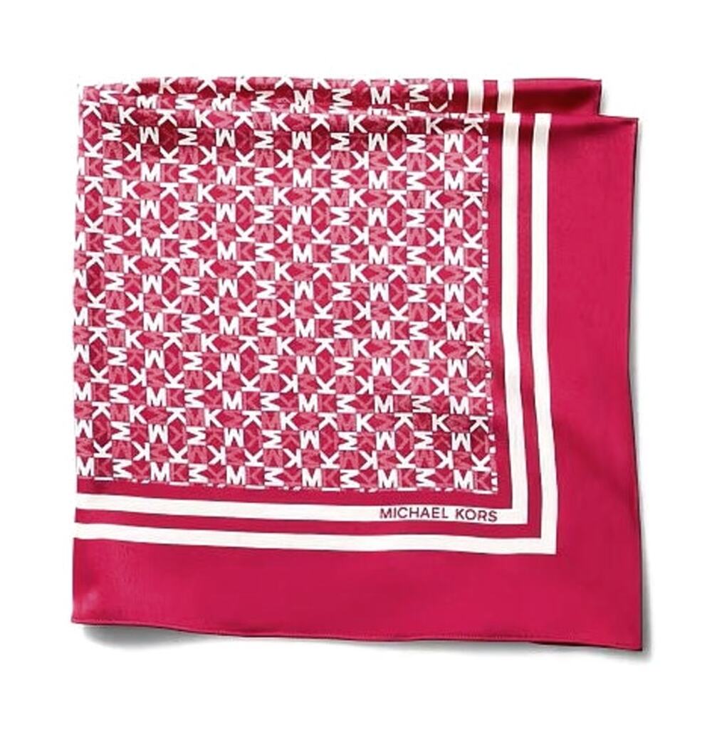 NWT Michael Kors Signature Logo 24x24 Square Scarf | Dark Raspberry & Ivory